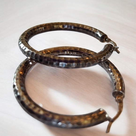 Impressive Vintage JCM Jacmel Mauritius Sterling Silver 925 Hammered Hoop Earrin - Picture 2 of 16